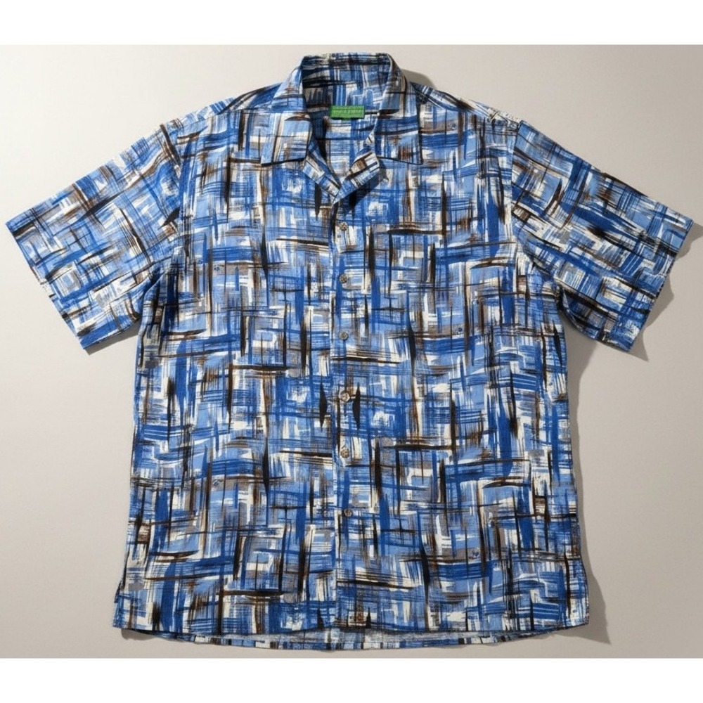 Giorgio Inserti‎ Mens 2XL Blue Abstract Button Down Shirt Short Sleeve Casual